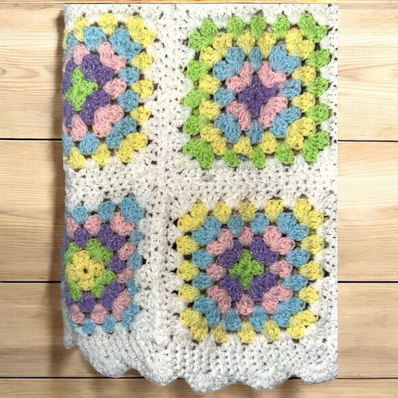 Handmade Crochet Baby Blanket Unisex Pastel Cottagecore Vintage Nursery Swiftie - Picture 3 of 16